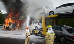 Mersin'de oto taşıyıcı tırda çıkan yangın söndürüldü