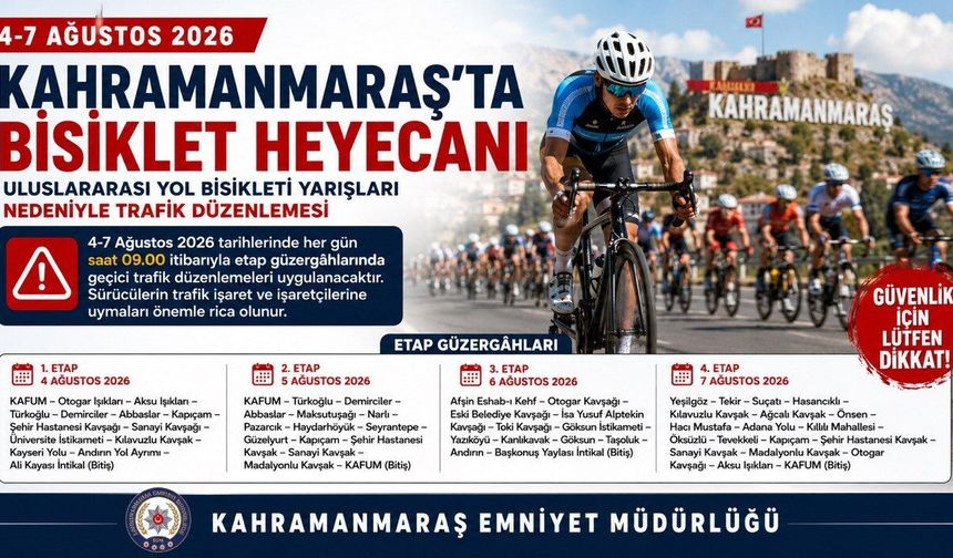 Kahramanmaraş’ta Uluslararası Bisiklet Yarışları Nedeniyle Bazı Güzergahlar Trafiğe Kapatılacak