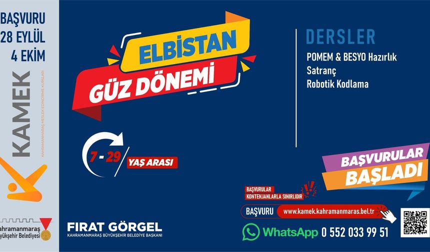 Elbistan, Andırın, Çağlayancerit ve Ekinözü’nde KAMEK Eğitimlerine Başvurular Başladı!