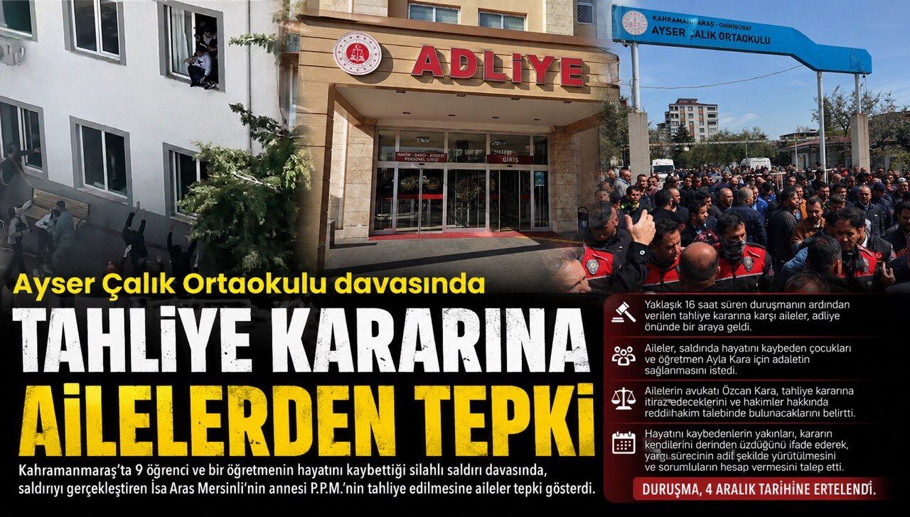 Kahramanmaraş Ayser Çalık Ortaokulu davasında tahliye kararına ailelerden tepki